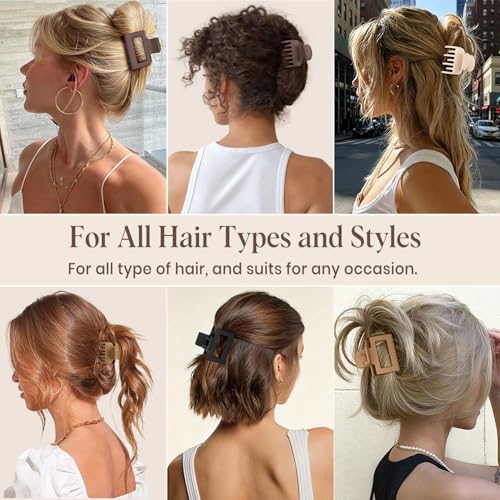 8 Pcs Medium Hair Clips for Women Girls - 2 Styles Rectangle and Double Row Teeth Small Claw Clips for Thin Fine Thick Hair, Matte Non-slip Strong Hold Jaw Clips Hair Accessories, Brown - color: Brown