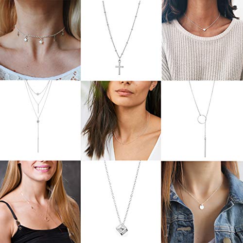Starain 12Pcs Layered Choker Necklace Fashion Multilayer Chain Necklace Simple Gold Necklace Set for Women - color: 12Pcs Silver Necklace Set