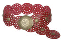 Beltiscool 3 1/2" (90 mm) Wide Ladies Wide Boho Disc Concho Leather Belt - color: Red, size: S - 39 END-TO-END