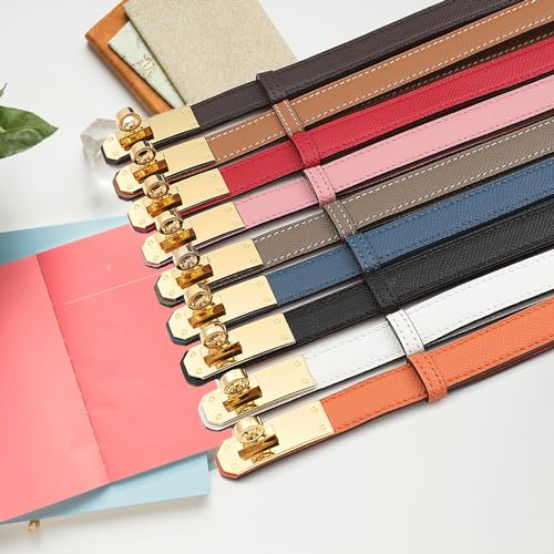Ovekaut Women Skinny Leather Belt Solid Color Alloy Turn Lock Adjustable Waistband for Dresses Jeans Coats - color: Black / Silver