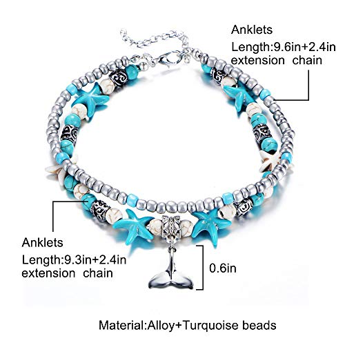 Fesciory Puka Shell Anklet for Women Summer Natural Cowrie Adjustable Ankle Bracelet, Handmade Boho Hawaiian Beach Seashell Jewelry - color: E:Mermaid