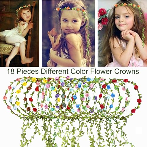 18 PCS Women Paper Rose Flower Crown Headbands Garland Boho Floral Flower Wreath Headband - color: ZHH01-18