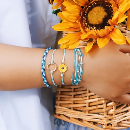 Sunflower Friendship Bracelets Boho Stackable String Bracelets Cute Trendy Gifts for Teen Girls Women - color: Blue