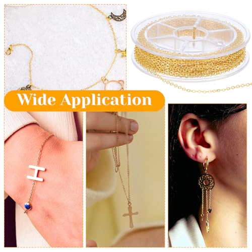 Wanmu 9.8Ft Necklace Chain for Jewelry Making, Gold Plated Stainless Steel Link Cable Roll with 10 Lobster Clasps, 30 Open Jump Rings for Men Women DIY Craft Charm Bracelet Supplies (1.5MM) - color: Gold