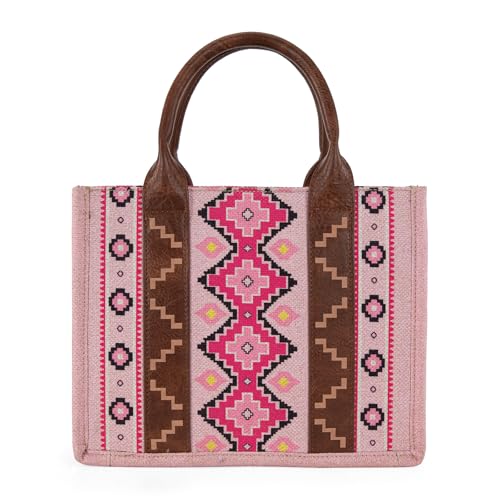 Wrangler Aztec Tote Bag for Women Boho Shoulder Purses and Handbags - color: Angel Diamond Light Pink (Guitar Strap)