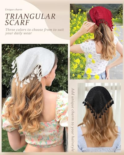HAIMEIKANG Floral Hair Scarf Headbands for Women Boho Bandanas for Women Triangle Kerchief Solid Color Hair Bands Vintage Head Scarf (Tassel) - color: Tassel