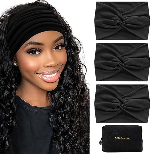 S&N Remille Wide Headbands for Women, Large Hairband, Elastic Non-Slip Headband Twist Knotted Accessories, Yoga Workout Vintage Hair 3 Pack (Colour-5) - color: Colour-5
