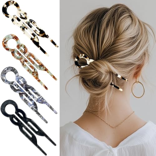 4 PCS French Hair Pins, Prestige Hair Pin for Women French Hairpin U-Shaped Elegant Clips Decorative New Styling Accessories for All Types (French) - color: French