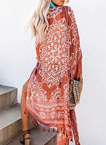 Breezy Lane Kimonos for Women Swimsuit Coverups Beach Cover Up Swimwear Cardigan Summer - color: A Rufous