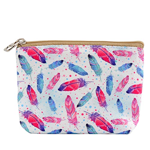 Women and Girls Cute Fashion Coin Purse Wallet Bag Change Pouch Key Holder - color: Colorful Feathers