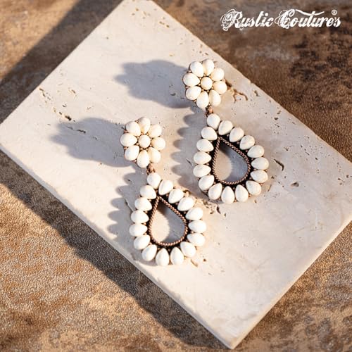 Rustic Couture's Western Earrings for Women Cowgirl Country Concho Dangling Western Statement Jewelry - color: K-White