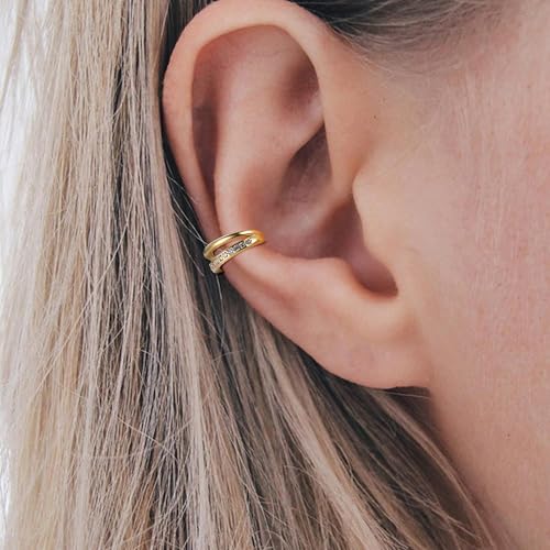 IRONBOX 9Pcs Ear Cuff Earrings for Women 14K Silver/Gold Ear Cuff Non Piercing Cartilage Clip Cuff Earrings Fake Earrings - color: 9Pcs Gold Tone CZ