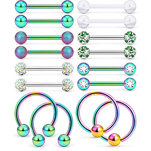 16Pcs Nipple Piercing Jewelry 14G Surgical Steel Nipple Rings Hoop Rings Retainer Piercing Jewelry for Women Men 14MM (9/16 Inch) - color: C:8 pairs/rainbow