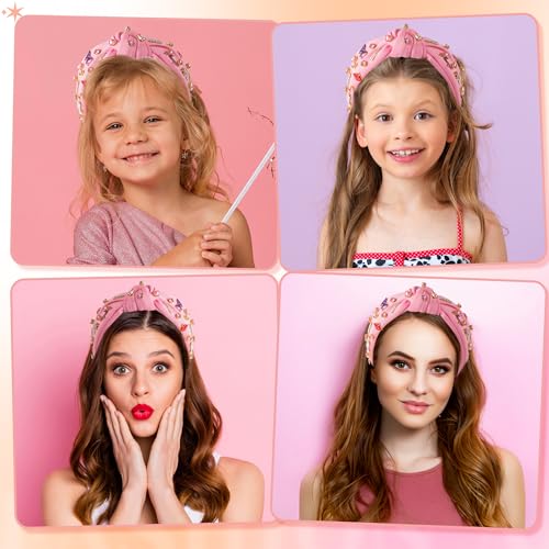 PANTIDE Music Jeweled Knotted Headband - Singer Fans Gift Guitar Red Lip Rhinestone Crystal Embellished Headband Wide Top Knot Fashion Hairband Birthday Back To School Gift for Women Girls (Pink) - color: Pink Music