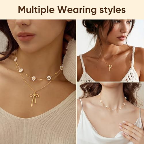 KSF Gold Lariat Necklace for Women Y Shaped Layered CZ Drop Chain | Y shaped necklace; Layered CZ detail; Long lariat style; Gift for her - color: Gold-Bow