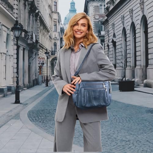 ELDA Crossbody Bags For Women Pocketbooks Soft PU Leather Purses and Handbags Multi Pocket Shoulder Bag - color: Blue