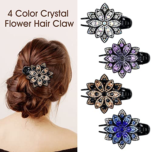 inSowni 4 Pack Luxury Fancy Glitter Sparkly Crystals Rhinestones Decorative Plastic Flower Hair Claws Clips Floral Barrettes Bun Hairpins Clamps Korean Hair Accessories for Women Girls Thick Long Hair - color: 4 Pack Fancy Sparkly Rhinestone Flower Hair C