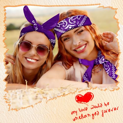 50 Pcs Bandanas Bulk Large Bandana Headband Paisley Cowboy Bandana Scarf Handkerchief for Women Men - color: Purple