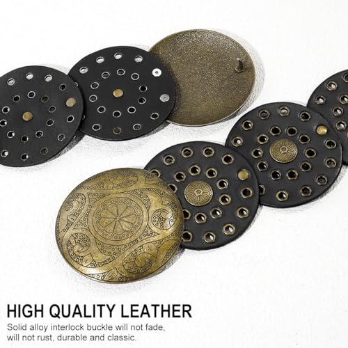 Wide Disc Belt for Women Vintage Leather Hollow Out Round Belt Western Waist Belt - color: Copper Black, size: M (47.2 in)