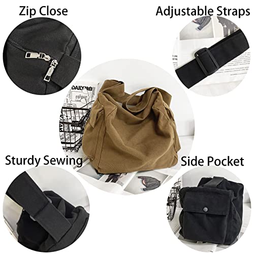 KlaOYer Canvas Messenger Bag Large Hobo Bag Crossbody Shoulder Bag Tote Bag with Pocket for Women and Men - color: Black 2