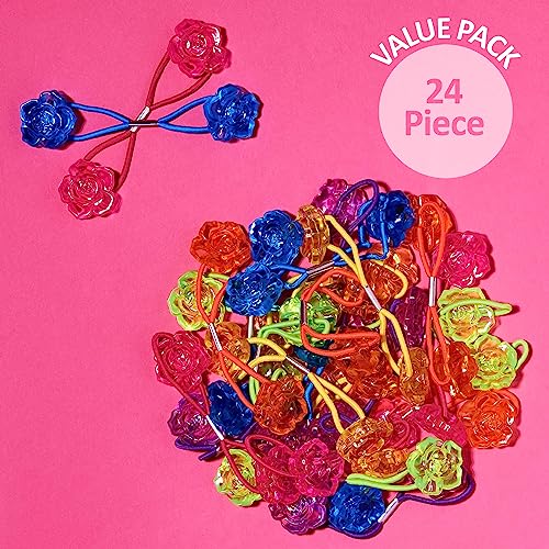 EXPRESSIONS Hairband 24-Piece Rose Twin Bead Ponytail Hair Elastics, Girls Value Pack | Fun Colorful Hair Ties & Accessories for Girls, Kids & Toddlers. No-Slip Hold. Cute Bobble Hair Bands - color: Rose