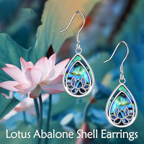 TIGER RIDER Abalone Shell 925 Sterling Silver Dangle Earrings Lightweight Filigree Dangle Drop Earrings for Women - style: Lotus