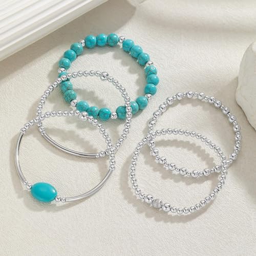 Long tiantian Western Turquoise Beaded Bracelet Set for Women Stackable Cowgirl Bracelets Boho Concho Jewelry Country Concert Rodeo Outfit Accessories Gifts - color: C1:Western Bracelets