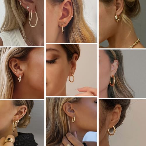 36 Pairs Gold Hoop Earrings Set for Women, Chunky Gold Earrings Multipack, Trendy Silver Hoop Earring Pack Jewelry - color: Style4-gold