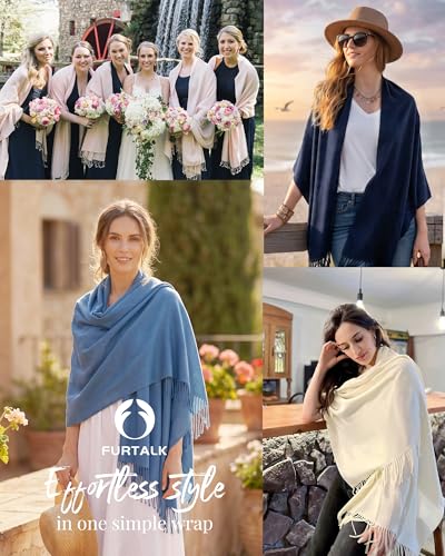 FURTALK Pashmina Shawl Wraps for Women Evening Dresses Blanket Scarves Fashion Scarf Wedding Gifts - color: Cobalt Bluedenim Blu