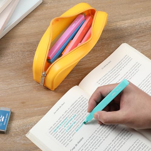 Mr. Pen- Silicone Pencil Case, Aesthetic Pencil Bag for Women, Makeup Pouch | Multifunctional Pouch for Stationery, Cosmetics and Electrical Goods Storage - color: Golden Honey