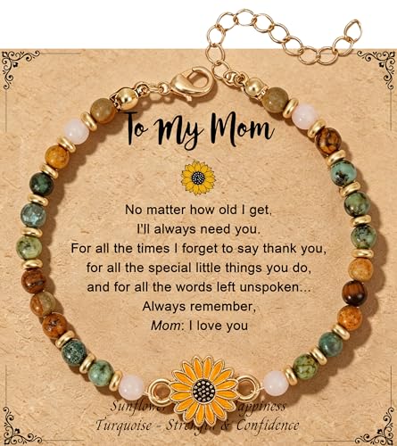 Sunflower Gifts for Women, Gifts for Women Bracelet, Symbol of Positivity Strength and Love, Inspirational Sunshine Jewelry, Birthday Christmas Thank You Gift, Friends Daughter Coworkers - style: Mom
