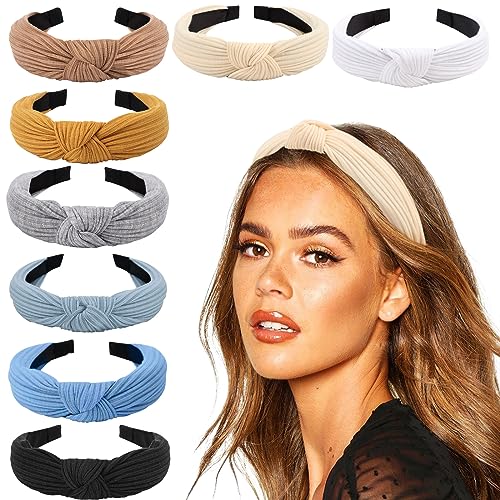 DRESHOW 8 Pack Knotted Headbands for Women Wide Turban Headband Yoga Exercise Ribbing Hair Hoop Hair Bands Accessories - color: 8 Pack Plastic Hair Hoop C