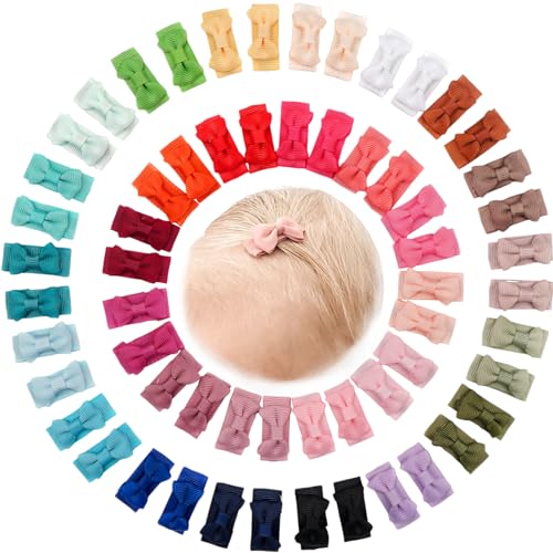 CÉLLOT 60Pcs Baby Hair Clips 1.2" Tiny Baby Bows Snap Hair Clips for Thin Hair Grosgrain Ribbon Hair Bows Clips for Baby Girls Toddlers Infant in Pairs - color: 60pcs/30color