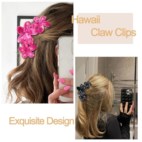 4Pcs Cute Hawaiian Flower Claw Hair Clips for Women Black Burgundy Large Claw Clips for Thick Thin Hair Strong Hold Beach Hair Accessories for Women and Girls - color: 03-Colorful