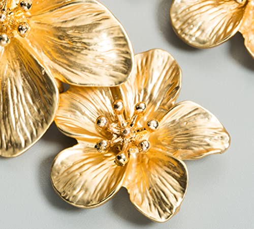 Boho Metal Flower Dangle Earrings - Romantic Sweet Chic Petal Statement Earrings for Women