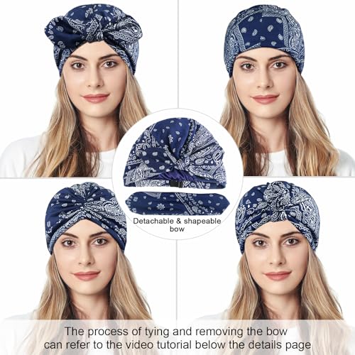 Ababalaya Satin Lined Beanies for Women Chemo Headwear Silky Lined Cotton Sleeping Cap - color: Navy Blue