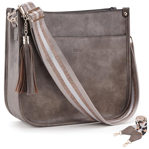 HKCLUF Crossbody Bag Purse for Women 2PCS/Set Leather Hobo Handbag Wallet Set With 2Adjustable Guitar Strap Shoulder Bag | Purse - color: 03 Apricot