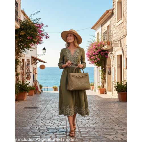 Woven Tote Bag Womens Purse: Vegan Leather Shoulder Handbags - Fashion Summer Beach Tote Bags - Large Travel Totes - color: A3 Medium Green