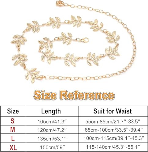 Metal Waist Chain Body Belly Belt Chains Jewelry Accessories for Women - color: Leaf Gold, size: M: 47.2 in