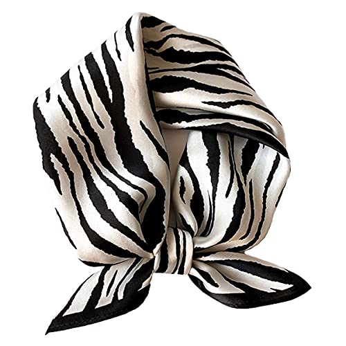 Aufeel Women's 100% Pure Mulberry Silk Small Square Scarf - Neckerchief Women - Silk Headscarf - 21" x 21" - color: Black Stripe