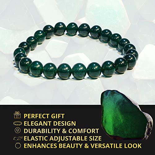 ANAYA AGATE Healing Crystal Bracelet for Women and Men – 8mm Round Beaded Bracelet for Men and Women – Unisex Stretchy Gemstone Bracelet for Healing and Protection - color: Green Jade