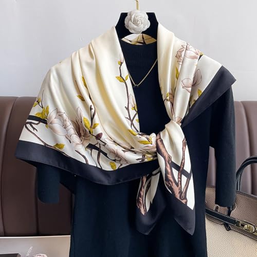 K-Elewon Large Square Scarf 43" Silk Scarf Fashion Scarves Silk Feeling Hair Wrapping Scarfs Night Sleeping Headscarf - color: Vb27