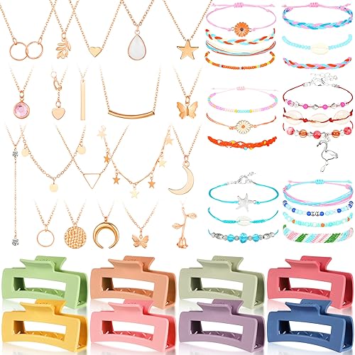 49 Pcs Boho Jewelry Set for Women, Surfer Wave Friendship Bracelets Layered Necklace Hair Clip, Summer Beach Gift - style: Bohemian