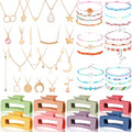 49 Pcs Boho Jewelry Set for Women, Surfer Wave Friendship Bracelets Layered Necklace Hair Clip, Summer Beach Gift - style: Bohemian