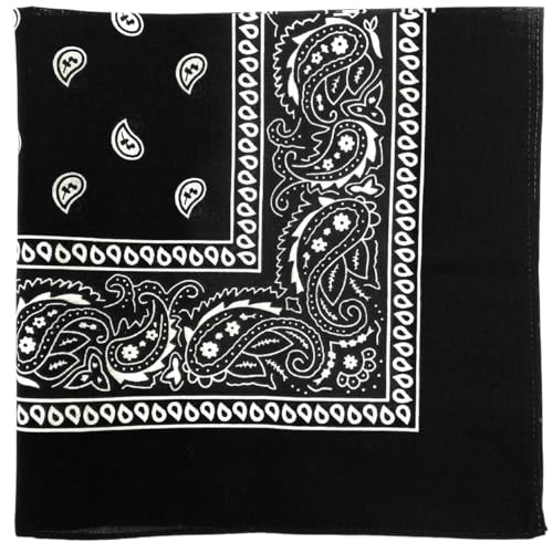 MDSTYLE 6 Pack 100% Cotton Bandanas 22” x 22" for Men & Women Paisley Handkerchief Headband Scarf Bandana - color: Black