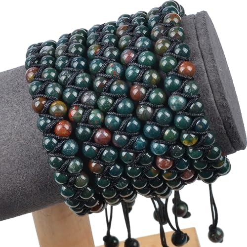 MASSIVE BEADS Double Layer Natural Chakra Healing Power Crystals Macrame Bracelet Yoga Stone Beads Gemstone Meditation Relax Anxiety Bangle for Unisex Women Men - color: Bloodstone, size: 4mm