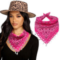 AWAYTR 100% Cotton Bandana for Cowgirl Western Cowboy Costume, 21 Inch Paisley Scarf with Grommet Western Ornaments - color: Rose Pink