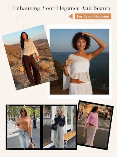 Fisoew Women Sheer Poncho Top Lightweight Knit Crochet Summer Shrug Bolero Off Shoulder Going Out Beach Cover up - color: Apricot, size: X-Large
