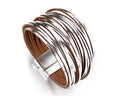 Fesciory Leather Wrap Bracelets for Women, Boho Leopard Multi-Layer Crystal Beads Cuff Bracelet Jewelry - color: B13:Short Silver