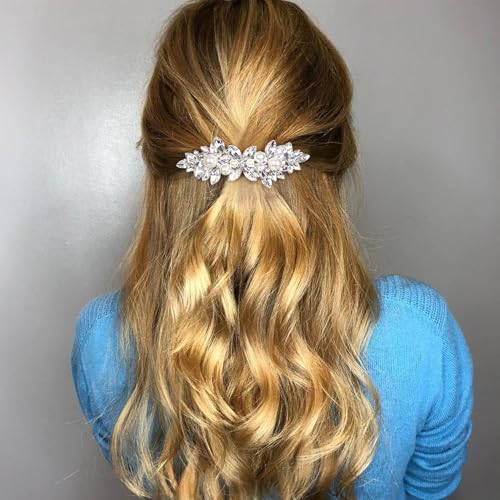 Joez Wonderful 2 Pcs Rhinestone Hair Clips, Pearl Bridal Hair Accessories for Women, Sparkly Crystal Hair Pins, Fancy Flower Hair Barrettes for Wedding, Bride (Gold, Silver) - color: Pearl (Gold, Silver)